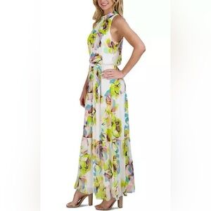 Julia Jordan Mock Neck Tiered Printed Chiffon Maxi Dress – Size 2